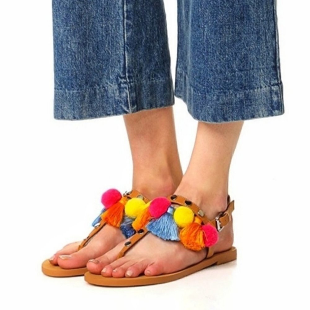 Rebecca Minkoff Estelle Studded Pom Pom Sandals 7